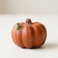 Ceramic Pumpkin Tea Pet Textured Tea Pet with Frog Handmade Frog Figurine Lobed for Collectors, Display Shelf