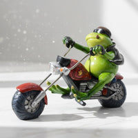 Frog on Motorcycle Statue Creative Motorcycle Riding Frog Figurine Garden Accessory Nordic Design House Decoration Bright Hues