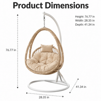 Rattan Hanging Egg Chair with Stand, Garden Egg Chair Outdoor Rattan Swing Egg Chair, Metal Frame Patio Conservatory Hanging Chair