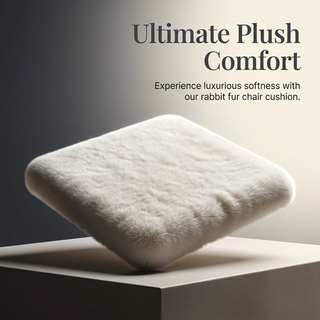 Plush Chair Cushion 60x60cm Square - Faux Rabbit Fur Seat Pad with Anti-Slip Bottom for Office Dining Chair, Beige
