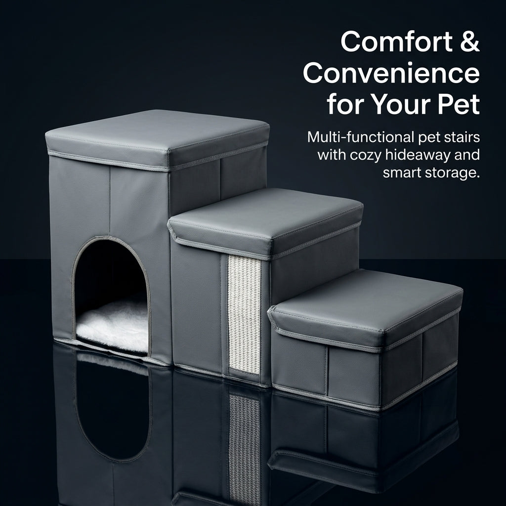 Dog Steps for Bed and Sofa with Foldable Design for Small Waterproof Pet Stairs with Storage for Bedroom and Living Room