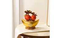 Gilded Wealth Vessel Bowl with Persimmons Wealth Tabletop Decoration Traditional Sculpture for Housewarming
