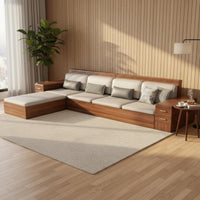 Walnut Wood Storage Sectional Two-Season-Season Use L-Shaped Wooden Sofa Water Resistant Material Chinese Design Sofa Set for Living Room