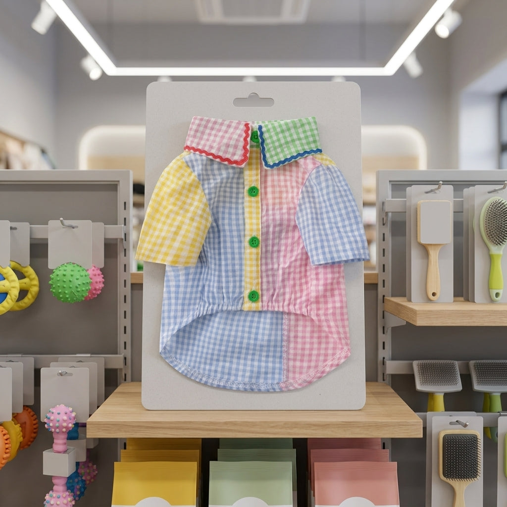 Summer Lightweight Contrast Shirt with Frill, Patchwork Polyester Dog Shirt and Cat Shirt, Small Dog Clothing with Buttons for Fashion