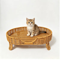 Vintage Rattan Cat Bed with Hanging Hammock - Summer Cooling Mat for Cats