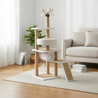 Allall-Inclusive Feline Tree with Scratching Post Rattan Mat Multi-Level Feline Tree Scratch-Resistant Pet Furniture Sturdy Construction for Cats, Kittens, Indoor