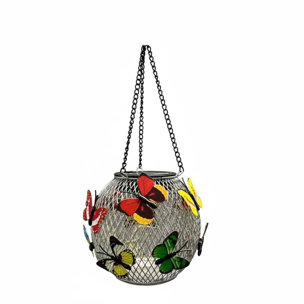 Solar Moth Hanging Light Weather Resistant Hollow Metal Lantern for Yard