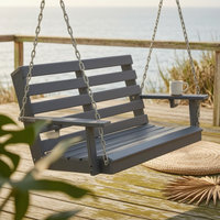 2 Seat Swing Bench Plastic Wood Two-Person Swing Bench Metal Chain Hanging System Cup Holders for Patio, Garden