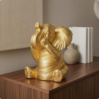 Sitting Elephant Statue Resin Gold Elephant Figurine Rounded Feet