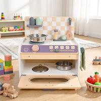 Wooden Toy Kitchen for Girls, Educational Play Kitchen with Accessories, Pretend Play Set for Girls, 33.5x21x32.3cm