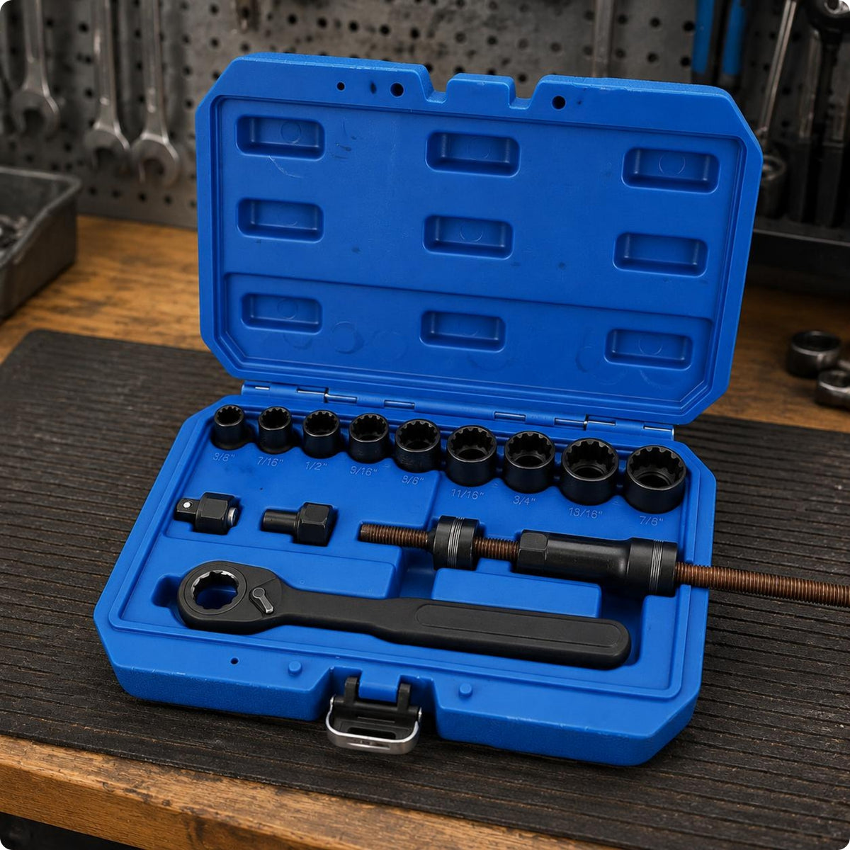 14 Pieces Pass-Through Socket Set 12-Point Metric Socket Set Hard Plastic Case