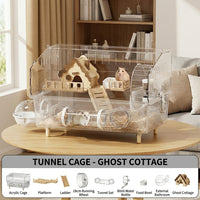 Large Hamster Cage and Acrylic Hamster Habitat with Built-in Tunnels, Modern Rectangular Indoor Transparent Viewing with Play Ball