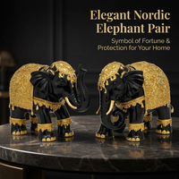 Elephant Ornament Statue Resin Collectible, Gold Elephant Figurine for Living Ro #variant:Black Gold