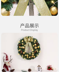 Christmas Wreath with Lights, PVC, Gold Bow and Pinecone, 60cm