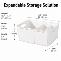 Moveable Storage Box, Adjustable Storage Tub 27-38.5cm, Wheeled Cabinet Organizer for Kitchen & Bathroom, White Synthetic Material