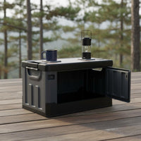 Multi-Purpose Foldable Storage Crate with Side Doors Heavy Duty Side Door Storage Crate Wood Lid Folding Bin for Campers