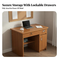 Computer Desk with Drawers Modern Simple Design Locking Storage Writing Desk Space Saving Study Desk Table for Students, Adults, Bedroom, Dorm Room