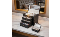 Multi-Tier Jewelry Box Soft Luxurious Lining Multi-Drawer Jewelry Case Removable Dividers Anti-Knot Necklace Hangers for Bedroom