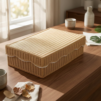 Rattan Storage Box Finish Lidded Storage Basket Flat Woven Lid Organizer