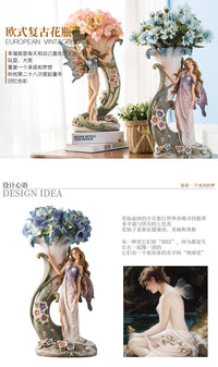 厂家现货欧式天使复古花瓶套装 树脂工艺品摆件结婚礼物批发代理