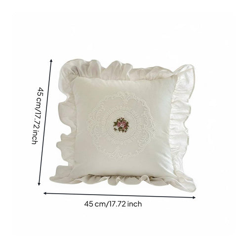 Lace Embroidered Pillow Cover Soft Ruffled Embroidered Cushion