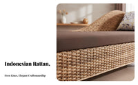 Chinese design Rattan Chaise Lounge Woven Design Daybed Elegant Household Furniture Ergonomic Shape for Homeowners, Adults, Living Room, Bedroom, Sunroom, Study