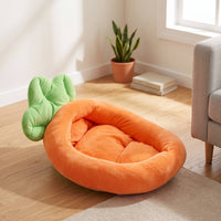 Carrot-Shaped Pet Bed Washable Cat Bed with Cooling Mat Soft Animal Lounger for Young Dogs, Kittens, Indoor, Living Room