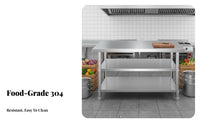1 Piece Commercial Kitchen Prep Table Extra Thick Stainless Steel Work Sturdy Table Superior Stability Utility Workbench Suitable for Restaurant Bakery Caterers Cafeteria Laundry Room