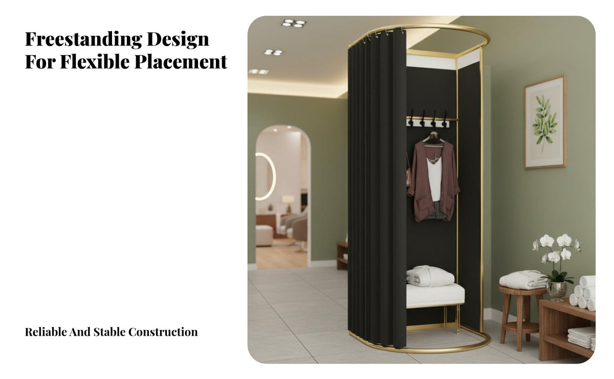 Shading Material Portable Fitting Room Built-in Hanger Rod Movable Dressing Room Sturdy Frame Freestanding Changing Stall Easy Assembly for Boutique Owners, Event Vendors, Shopping Malls, Beauty Salons, Clothing Shop, Temporary Shops
