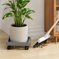 Mobile Caster-Equipped Saucer 26cm Square Plastic Plant Stand Indoor Use Gray