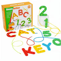 Early Learning Number and Letter Threading Toy Develops Fine Dexterity Skills Educational Stringing Beads Set Hand-Eye Coordination Wooden Alphabet Lacing Cards Cognitive Development for Toddlers, Preschoolers, Kids 3+