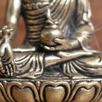 Brass Medicine Buddha Statue Artisan-Made Seated Buddha Sculpture on Lotus Base