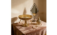Mirrored Tray with Pedestal Embossed Pedestal Tray with Tassels Ornate