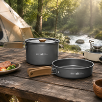 Camping Cooker Set Pot Set Hard Anodized 2-Piece Set with Storage Bag Gas Compatible