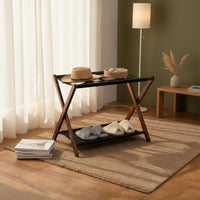 Double Layer Luggage Rack Solid Wood Folding Luggage Rack for Bedroom