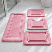 Coral Fleece Embossed Memory Foam Bath Mat Set Non-Slip Absorbent Bathroom Rugs