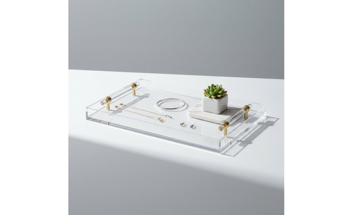Vanity Tray with Handles Rectangular Acrylic Tray with Handles Sturdy for Entryway