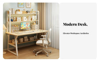 Study Table Desk with Bookshelf Computer Desk Hutch Multi-level Shelving Sturdy Steel Frame Ergonomic Workspace Suitable for Students Kids Bedroom Home Office