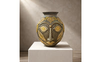 Abstract Face Vase Floral Leaf Patterns Face Relief Vase Flared Opening House Decoration