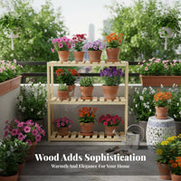 Wooden Plant Stand Slatted Shelves Multi-Tier Flower Shelf Sturdy for Homeowners