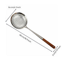 Wood Handle Skimmer Spoon Quick Draining Stainless Steel Skimmer Spoon Rust-Resistant Kitchen Tool