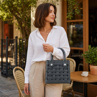 Structured EVA Handbag Compact Basket Bag Chic Woven Tote Lightweight for Women, Daily Outings, Errands