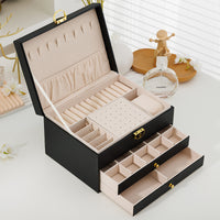 3-Layer Lockable Leather Jewelry Storage Box with Large Capacity