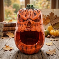 Jack-O'-Lantern Candy Dish Holder Carved-Look Gourd Candy Holder Orange Tabletop Decoration for Party Hosts, Scary Residence