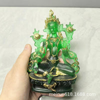 Green Tara Buddha Statue Resin Craft Chinese Home Decor Gold Leaf
