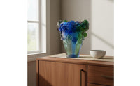 Handmade Liuli Crystal Vase Luxury Gift Colored Glaze Blossom Vase Eye-Catching Sculpted Flower Art Glass Ancient Craftsmanship for Living Room, Hotel Lobby, Office, Wedding