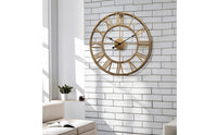 Wrought-Iron Style Wall Clock with Roman Numerals Vintage Skeleton Wall Clock Industrial Minimalist for Living Room, Office, Entryway