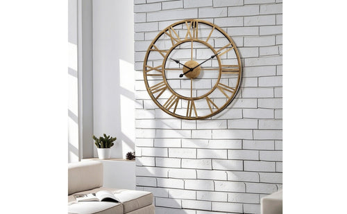 Wrought-Iron Style Wall Clock with Roman Numerals Vintage Skeleton Wall Clock Industrial Minimalist for Living Room, Office, Entryway