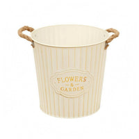 Metal Flower Pail Planter Rope Handles Garden Decor Decorative Accent