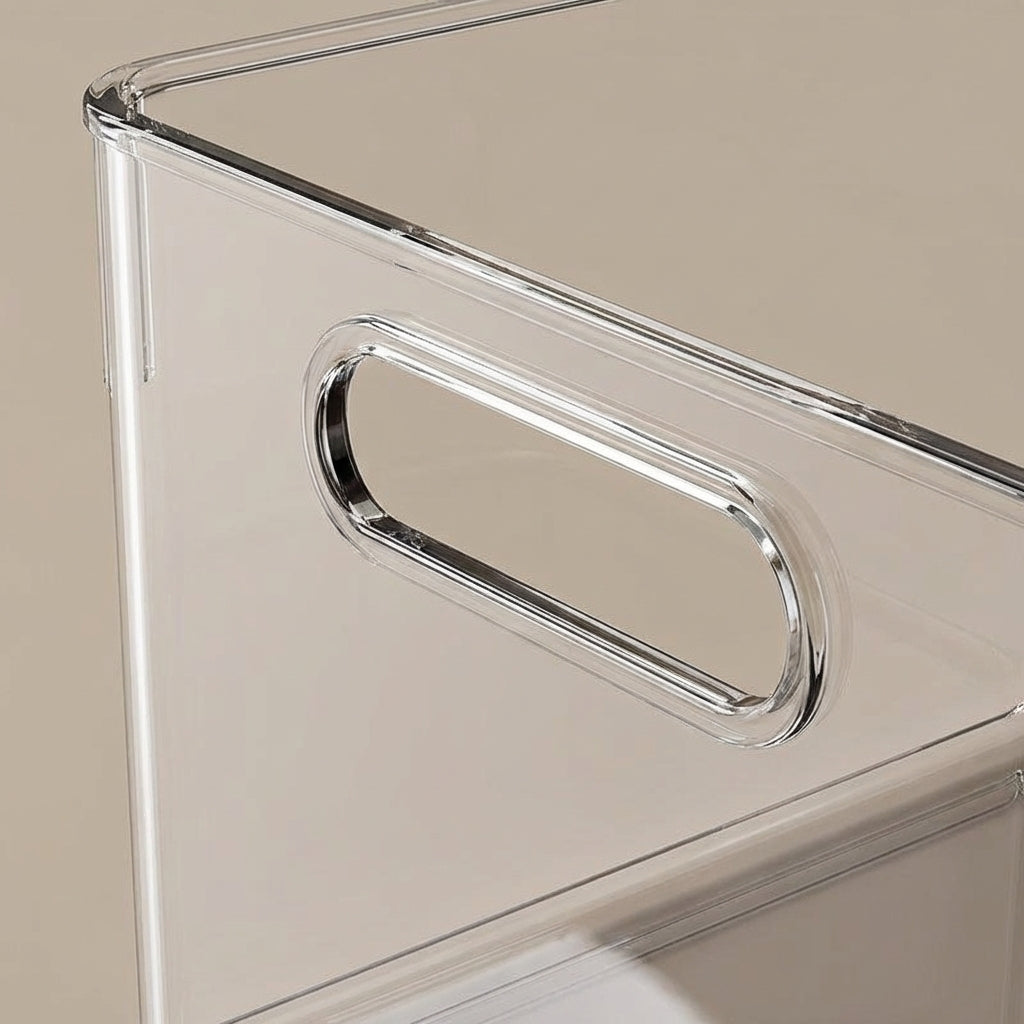 Storage Bins Organizer Box with Handle, Clear Rectangular Design, Kitchen Cabinet for Shelves, Stackable Transparent